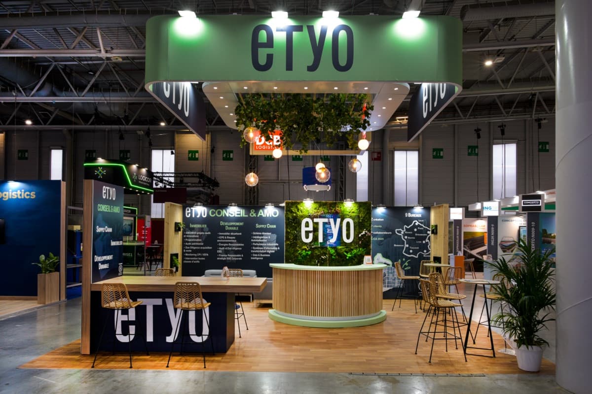 Stand Etyo au SITL, dispositif compact de conseil en supply chain conçu et réalisé par The Good Experience